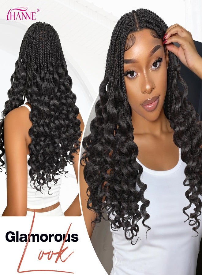 HANNE Braided Wigs for Black Women Double Full Lace Box Braided Wigs Synthetic Wavy Glueless Braid Wig with Baby Hair 3D Curls Braided Wig 24 Inch (1B, Wavy-24) - Image 4